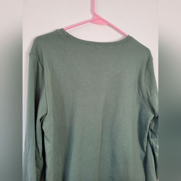 Herou Sage Green Slub Tee Tunic Round Hem Soft Casual Lounge Basic Neutral L - Picture 5 of 7